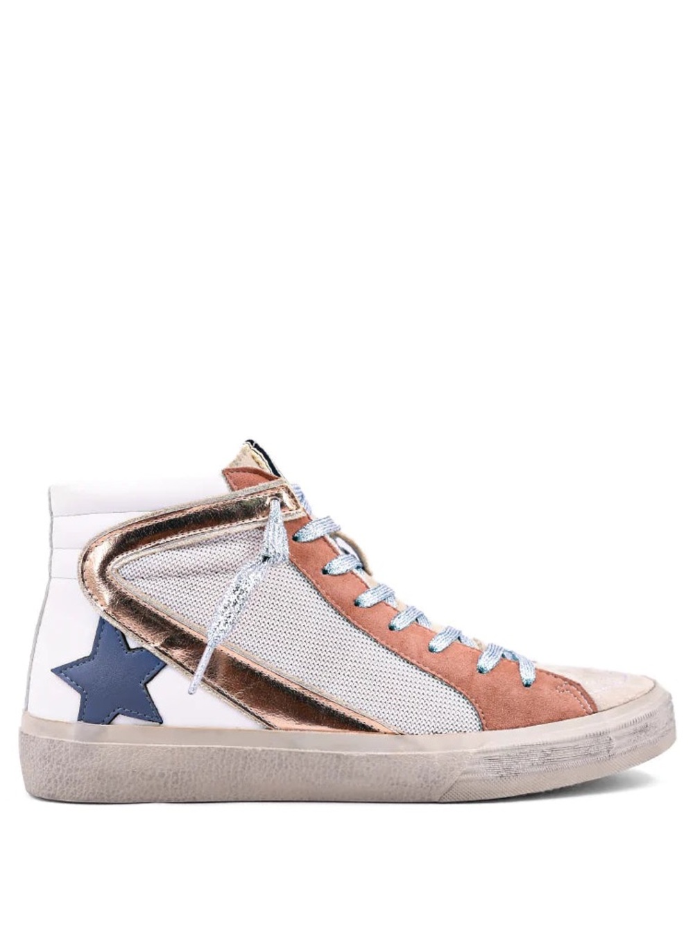 ShuShop Metallic Rose Gold, White & Blue High-Top Sneaker _